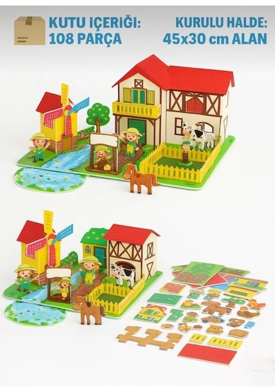 3d Puzzle Farm - Karakter Figürleri Ve Çiftlik Hayvanları İle Eğitici Oyuncak Çiftlik Seti