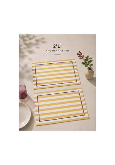 Sarı Çizgili Mor Biyeli Amerikan Servisi 2'li Set 33x44 Cm Sofra Ve Masa Düzeni Dekoru Sarı - 887012615 Sarı