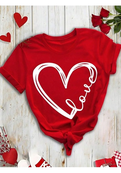 Uyguntarz Unisex Kalp Love Baskılı Tasarım Tshirt Kırmızı