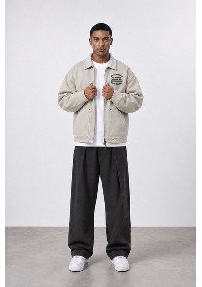 Respire Erkek Not Basic Project Baskılı Oversize Ceket Bej