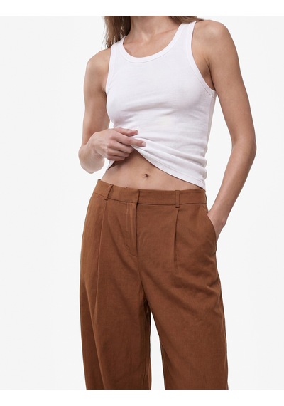 Koton Cepli Pile Detaylı Geniş Paça Baggy Keten Pantolon Kahverengi 6sak40409pw Kahve