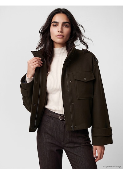 Lcw Vision Haki Dik Yaka Oversize Kadın Kaşe Ceket