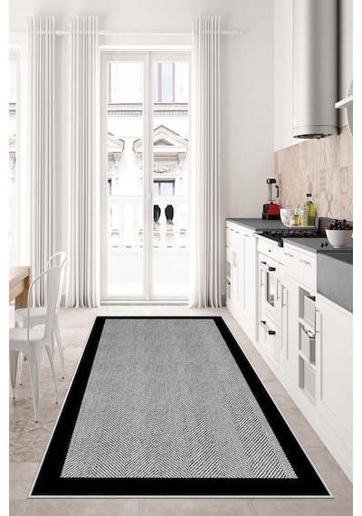 West Home Dijital Baskı Yıkanabilir Kaymaz Taban Salon Halısı Mutfak Halısı Koridor Halısı Wh 445 Grey