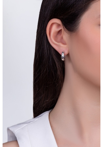 Yıldız Detaylı Cilalı Gümüş Unisex Gümüş Halka Küpe Gümüş