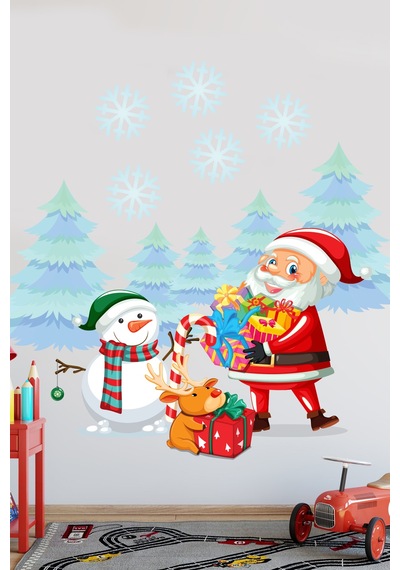 Crevidi Noel Baba Ve Sevimli Kardan Adam Çocuk Odası Stickeri