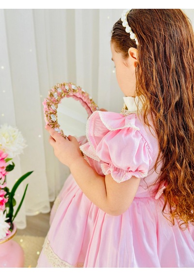 H L Y Karol Tasarım Pembe Krem Vintage Kız Bebek Elbisesi,doğum Günü,fotoğraf Çekim Elbise,0-12 Yaş Uygun Pembe