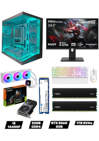 Gameline SYMOONPC0055 i5-14400F 32 GB 1 TB SSD RTX5060 24.5" Free Dos Masaüstü Oyuncu Bilgisayarı