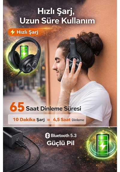 Bluetooth 5.3 Kulaklık & Hoparlör 2 Si 1 Arada 40mm Bass, Uzun Pil Ömrü