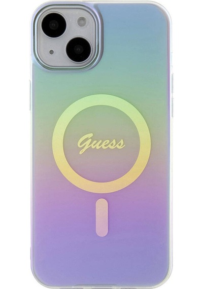 Apple Uyumlu iPhone 15 Kılıf Guess Lisanslı Magsafe Şarj Özellikli Yazı Logolu Iridescent Siyah