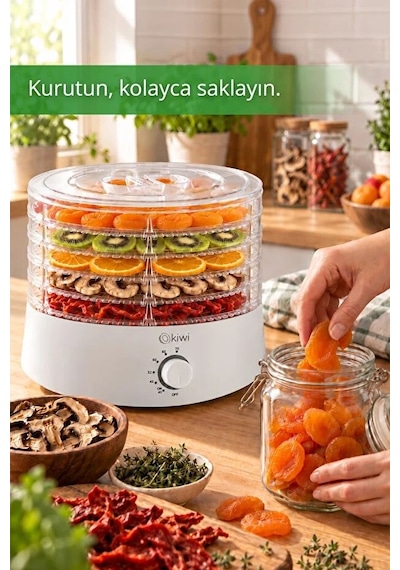 Kiwi KFD-5151 Gıda Kurutucu 5 Tepsili 40 70 C Ayarlı Meyve Ve Sebze Kurutma