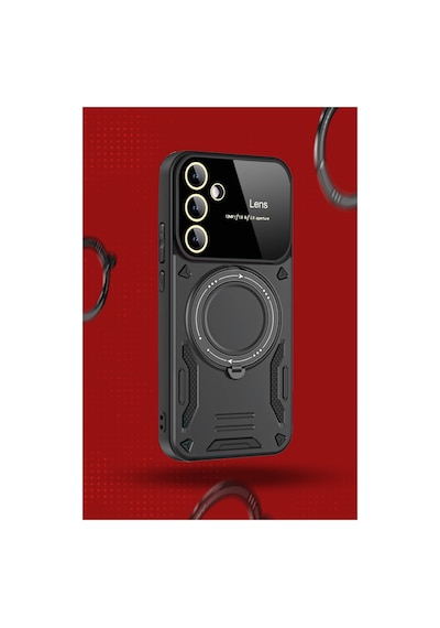 Samsung Galaxy S24 Fe Uyumlu Kılıf Joy Lens Standlı Kapak - Kırmızı