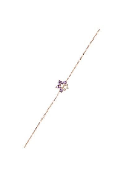 925 Ayar Gümüş Mor Taşlı Rose Yıldız Bileklik - 45100701 Rose Gold