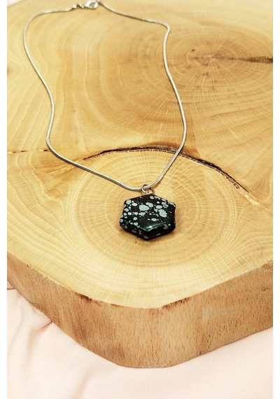 Obsidyen Doğal Taşı Zincirli El Yapımı Kolye Uç: 2 Cm Zincir: 20 Cm Kutulu Diğer