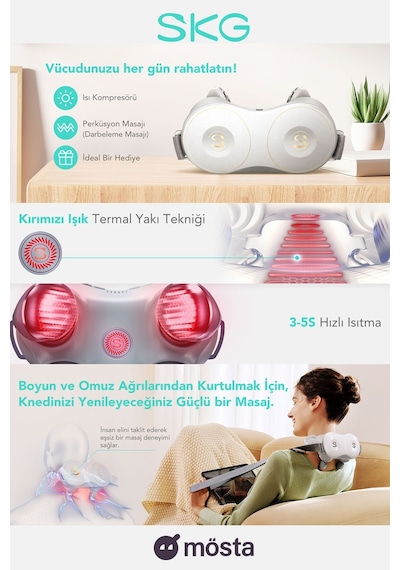 Skg H7 Boyun Ve Omuz Masaj Aleti, Shiatsu Masaj Terapisi, Fototerapi, Yoğurucu Derin Doku Gri