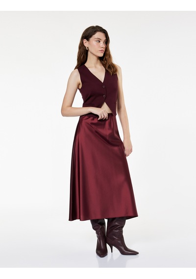 Koton V Yaka Düğmeli Blazer Yelek Bordo 6wak20022pw Bordo
