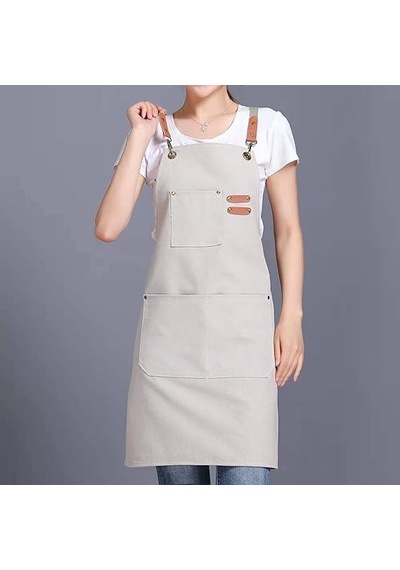 Valkyrie Unisex Kanvas Mutfak Önlüğü Ayarlanabilir Askılı Cepli Barista Garson Servis Önlüğü Kırık Beyaz