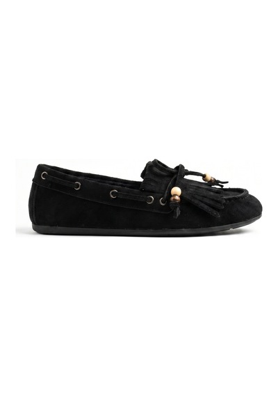 Giamgia Store Püsküllü Boncuk Detaylı Süet Makosen Loafer Ayakkabı-2364 Siyah