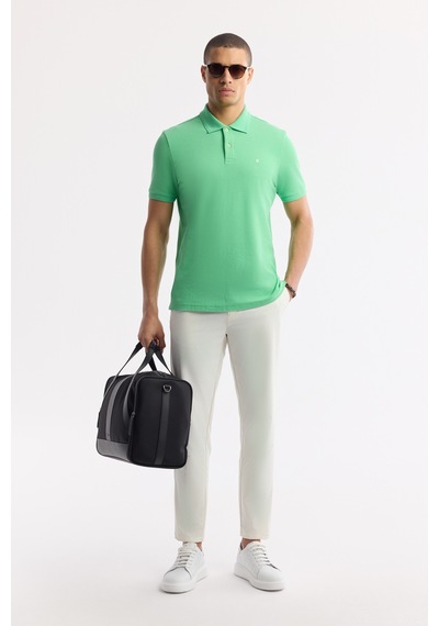 Avva Erkek Neon Yeşil Kıvrılmaz Polo Yaka %100 Pamuk Basic Regular Fit T-shirt B001032