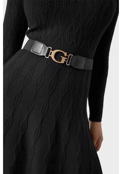 Guess Ls Yuki Cable Flare Örgü Desenli Bisiklet Yaka Kemer Detaylı Elbise W6bk64z1569 Kadın Elbise W6bk64 Z1569 Jblk Siyah