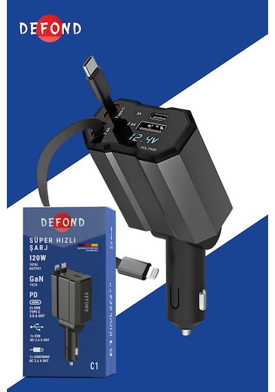 Usb C Typec Araç Şarj Aleti,4'ü 1 Arada Hızlı Şarz Araç 66w Araç Usb Şarj Cihaz Samsung Apple 120w
