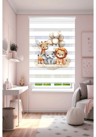 Perdecizade Enxboy Aslan Ve Dostları Dijital Baskılı Zebra Perde-cocuk Odası-stor Perde Renkli