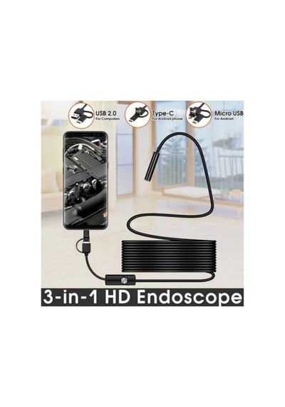 Northcity Endoskop 3 İn 1 Yılan Kamera Usb Micro Usb Type-c 20 Metre Sert Kablo