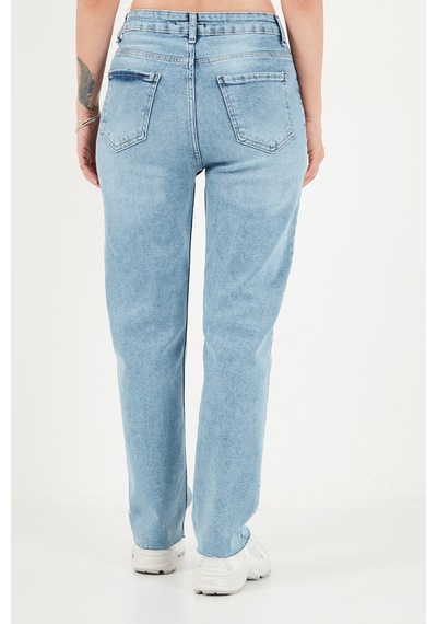 Lela Pamuklu Yüksek Bel Düz Paça Jeans Kadın Kot Pantolon 7031007 Mavi