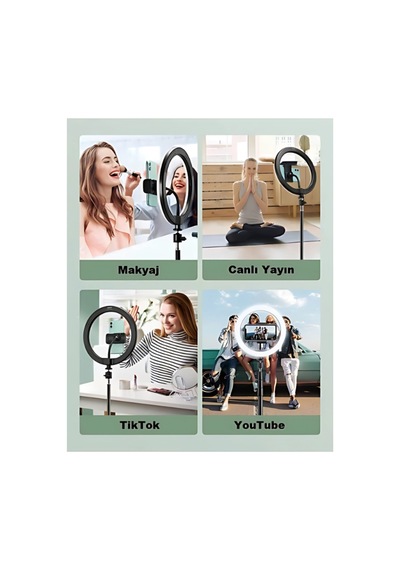 10"inç Ring Light Youtuber Tiktok Çekim Işıklı Telefon Tutucu Influencer Makyaj Işığı 2.10 M Beyaz
