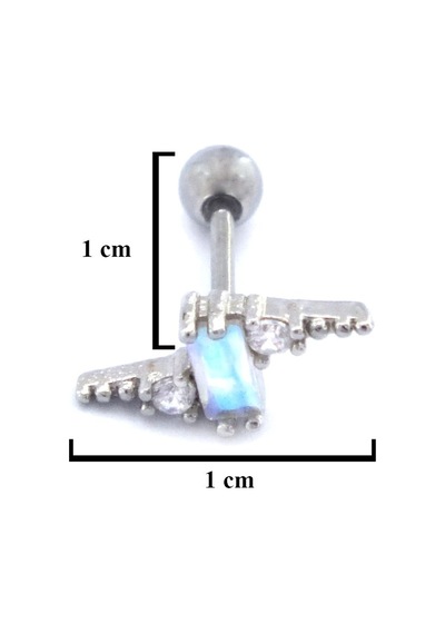 Ferizz 316l Çelik Zirkon Taşlı Yıldırım Şeklinde Piercing Prc-202 Gümüş