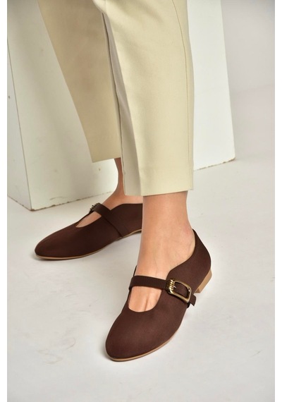 Fox Shoes Y820650204 Kahverengi Kumaş Toka Detaylı Şık Babet Kahverengi