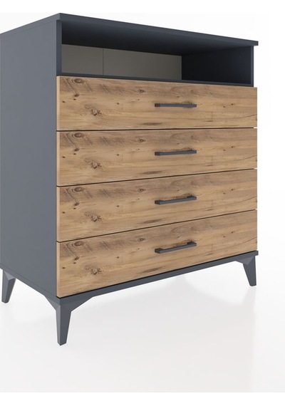 Hyperion Şifonyer Tek Raflı 4 Çekmeceli 88x44x96 Antrasit-çam Antrasit