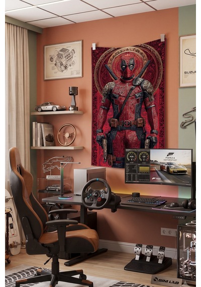 Deadpool Kahraman Duvar Örtüsü, Gamer Oda Dekoru, Çizgi Roman Temalı Kumaş Duvar Halısı Beyaz