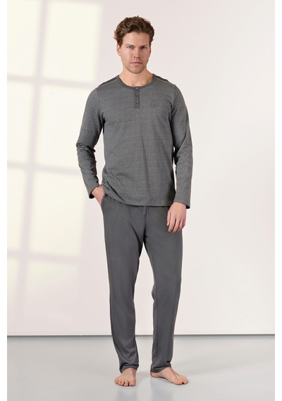 Doreanse Erkek Gri Düğme Yaka T-shirt Pijama Takımı 25k4530-standart Gri
