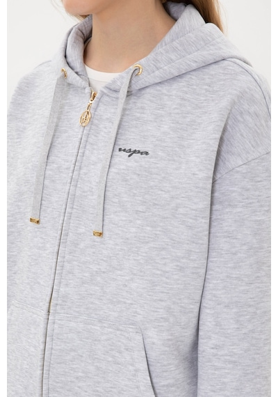 U.S. Polo Assn. Kadın Açık Gri Şardonlu Kapüşonlu Sweatshırt 50314130-VR001