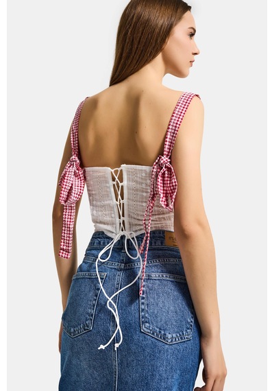 Kadın Beyaz Pembe W5 Özel Tasarım Bağcıklı Askılı Büstiyer