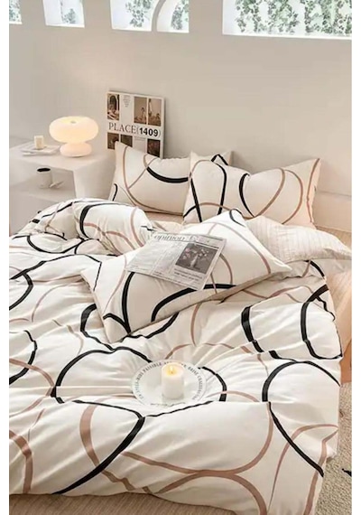 Eponj Home Kolay Ütülenir Nevresim Takımı Tek Kişilik Line Rondom Krem Krem