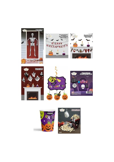 Halloween Bloody Parti Süsleme Seti - Karton İskelet, Banner, Tavan Süsü, Bardak Ve Mısır Kutusu 0 - 99