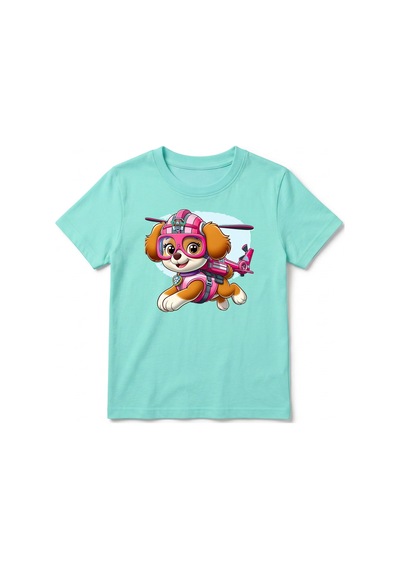 Urbantrendstore Paw Patrol Unisex Kız Çocuk Bisiklet Yuvarlak Yaka Basic Kısa Kollu %100 Pamuk Tişört Mint