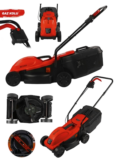 Steiner 1200w Elektrikli Bakır Sargılı Tekerlekli Çim Biçme Makinesi Kırmızı 30 Litre Toplama Torbalı