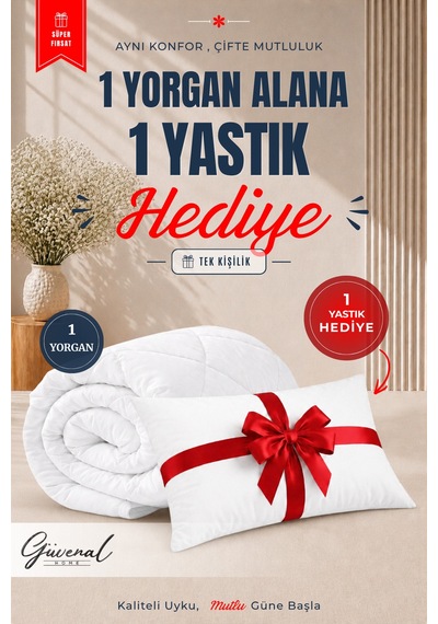 Moon Tek Kişilik Yorgan 1 Yorgan + 1 Yastık  Ultra Yumuşak 4 Mevsim Konforlu Uyku Seti Beyaz