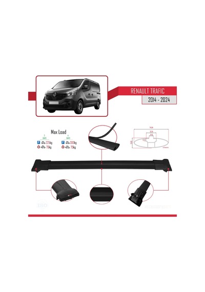 Renault Trafic 2014 Ve Sonrası İle Uyumlu Fly Model Ara Atkı Tavan Barı Siyah 3 Adet Bar