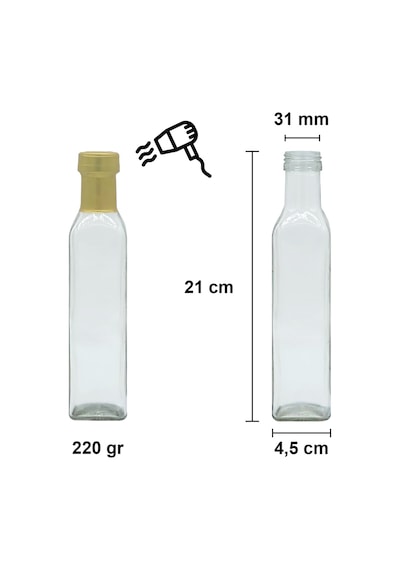 Afracam Maraska Şeffaf 250 ML Cam Şişe Kapak Kapüşon 16 Adet