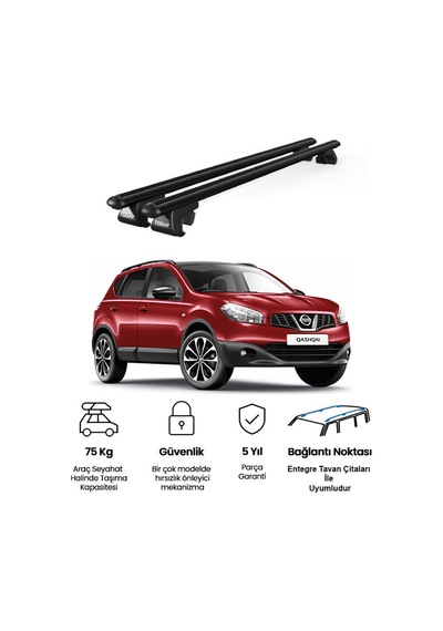 Venüs Nissan Qashqai J10 2007-2013 Uyumlu Siyah Ara Atkı Port Bagaj Tavan Barı