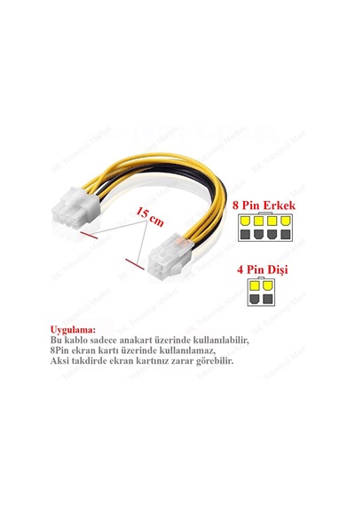 Atx 4Pin Dişi Eps 8Pin Erkek Güç Kablosu Adaptörü Cpu Güç