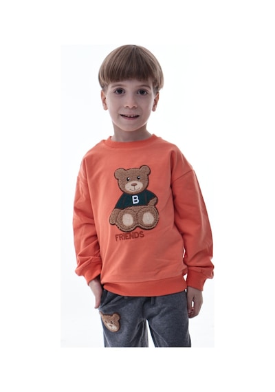 Erkek Çocuk Hayvan Figürlü Turuncu Sweatshirt Ve Gri Eşofman Takımı Yumuşak Kumaş, Rahat Kalıp Takım Turuncu Erkek Çocuk Hayvan Figürlü Turuncu Sweatshirt Ve Gri Eşofman Takımı Yumuşak Kumaş, Rahat Kalıp Takım Turuncu