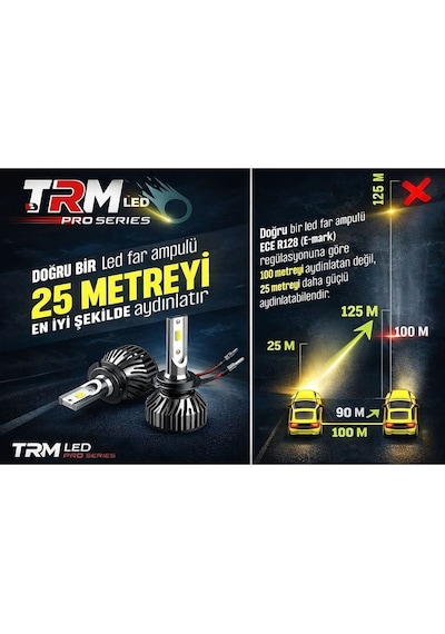 Trm Led Xenon Eko H4 Beyaz Far Ampulü Kısa & Uzun Far Tek Ampul