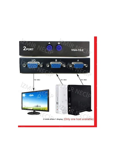 2 Port Vga Splitter Vga Çoğaltıcı Çoklayıcı Hub Adaptörlü 1 Kasa
