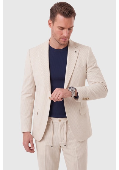 Deepsea Erkek Slim Fit Dar Kesim Çizgili Gofre Kumaş Bej Takım Elbise Tek Düğme İpli Pantolon 2602311 Deepsea Erkek Slim Fit Dar Kesim Çizgili Gofre Kumaş Bej Takım Elbise Tek Düğme İpli Pantolon 2602311