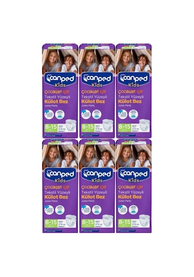 Canped Kids Çocuklar İçin Tekstil Yüzeyli Külot Bez 27-57 KG 8-15 Yaş 6 x 8 Adet