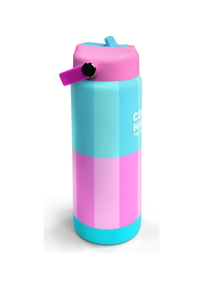 Coral High Turkuaz Pembe Çizgili Desenli Katlanır Ağızlıklı Çelik Termos 650 Ml 38381 Turkuaz